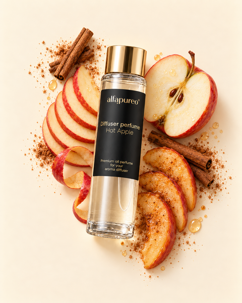 Aroma ulje Hot Apple s jabukama i cimetom na krem pozadini